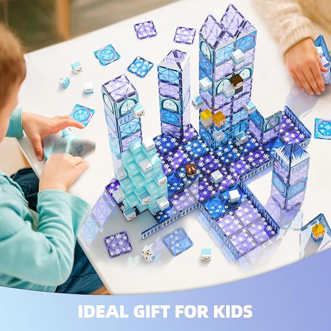 GobiDex 102PCS 2-in-1 Magnetic Tiles Blocks Frozen Toys for Girls, Princess Frozen Castle Magnet Building Blocks for Toddlers Kids, Build with MagWonder STEM Toys, 3+ Years Old Girls Birthday Gifts