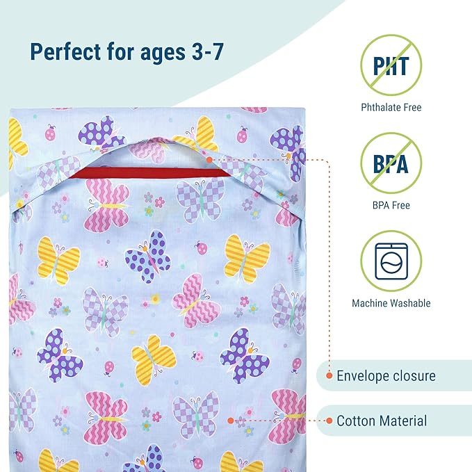 Wildkin Kids Nap Mat Cover for Boys & Girls, Sewn-in Flap Design Rest Mat Cover, Perfect for Preschool and Daycare, Fits our Vinyl Nap Mat up to 1.5 Inches Including Basic Sleep Mat (Butterfly Garden)
