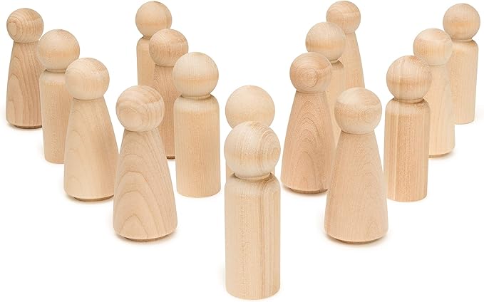 Wooden Peg Dolls 3-½", 250 Mom & 250 Dad Set, Unfinished Birch Wooden Figures for People Crafts, Kids, & Wedding Cake Toppers, by Woodpeckers