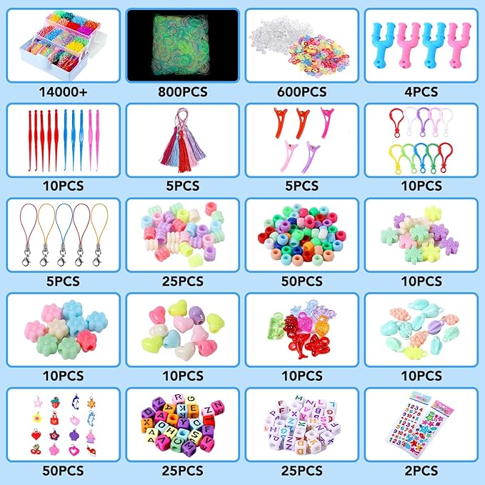 Needbrock 18500+ Bracelet Making Kit Rubber Band, 26 Colors Rubber Band Bracelet Kit Includes 800 Pcs Glow-in-The-Dark Rubber Bands, Bracelet Making Kit Valentines Gift for Kids Age 8 Above(Blue)