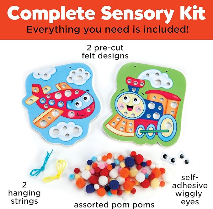 Creativity for Kids Pom Pom Pictures: Transportation - Train and Plane - Preschool Learning Activity, Sensory Toys for Toddlers Ages 3-4+