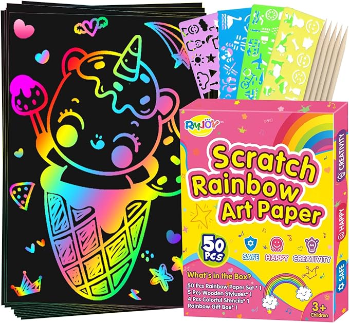 Rainbow Scratch Off Paper for Kids: Easter Crafts Gifts for Kids 60pcs Magic Arts Supplies for Age 3-12 Teen Toys Games for Valentines Birthday Christmas Basket Stuffers |Party Favors(Girls)