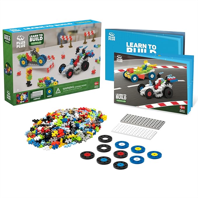PLUS PLUS - Learn to Build Vehicles, 360 Pieces - Construction Building Stem / Steam Toy, Interlocking Mini Puzzle Blocks for Kids