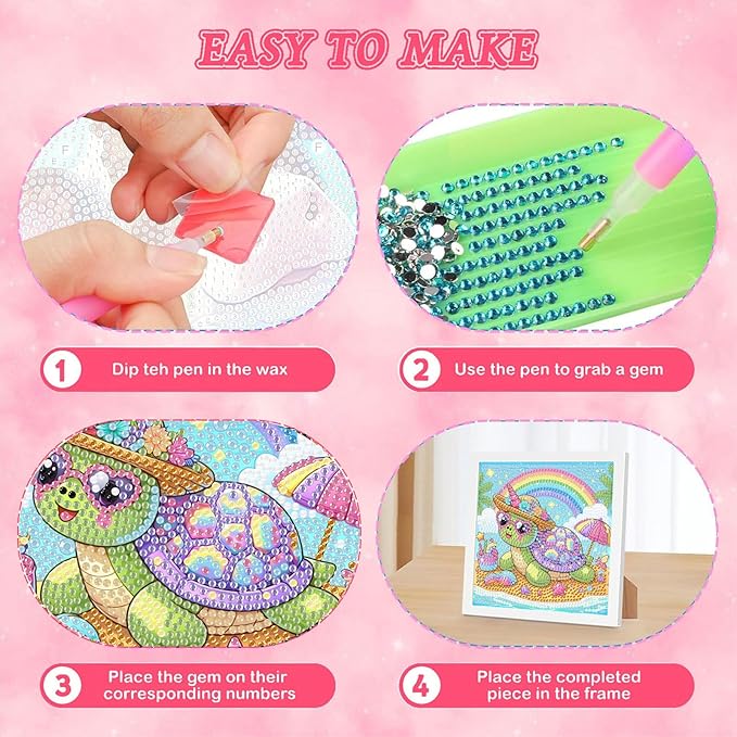 Sea Turtle Diamond Art Painting Kits with Frame- Animals Diamond Painting Kits with Frame, Cute Gem Art Kits for Wall Decoration 7X7 Inch