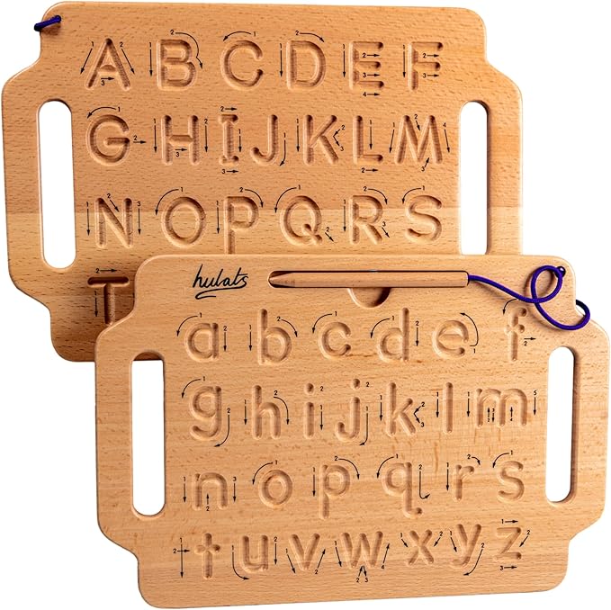 Learn to Write - Portable Wooden Alphabet Letter Tracing Sensory Pad - Handwriting Practice for Kids 3-5 - Montessori Toys for 3+ Year Old - Alphabet Tracing Board - Travel Toy for Toddlers 3-5