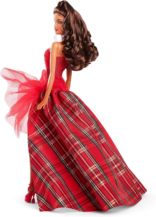 Barbie Signature 2024 Holiday Doll with Light Brown Hair in Plaid Gown, Collectible Toy in Displayable Packaging