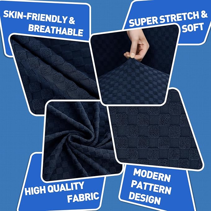 MAXIJIN 2 Piece Jacquard Chair Covers with Arms Super Stretch Non Slip Chair Slipcover for Living Room Dogs Pet Friendly Elastic Sofa Couch Protector Armchair Cover (Chair, Navy Blue)