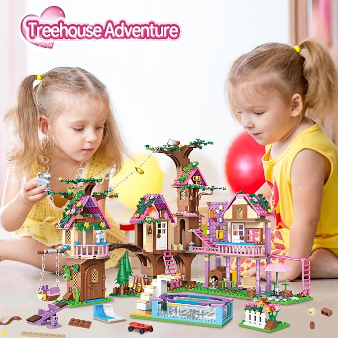 Tree House Building Set Compatible with Lego Friends, 1050 PCS Forest House Building Kit Birthday Gift for Kids Girls Age 6-12 Years（7682）