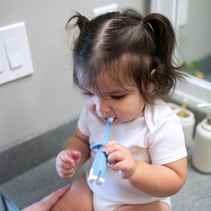 Dr. Brown's Infant-to-Toddler Training Toothbrush, Soft for Baby's First Teeth, Blue Elephant, 0-3 Years