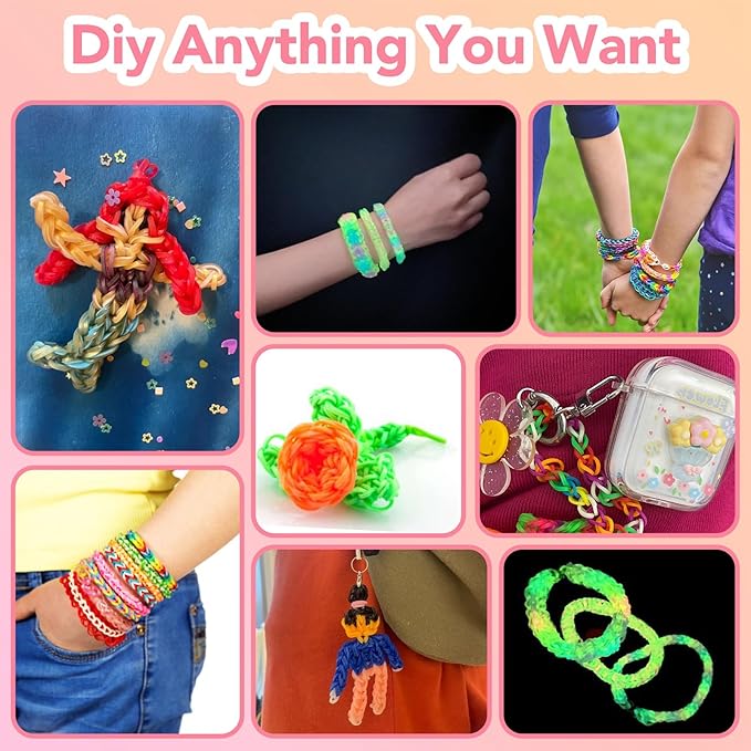 Needbrock 18500+ Bracelet Making Kit Rubber Band, 26 Colors Rubber Band Bracelet Kit Includes 800 Pcs Glow-in-The-Dark Rubber Bands, Bracelet Making Kit Valentines Gifts for Kids Age 8 Above(Pink)