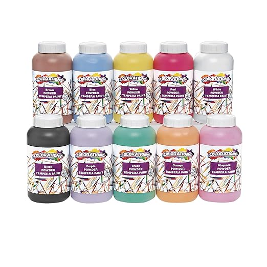Colorations Powder Tempera Paint 1 lb. Multicolor Variety Pack Classroom Supplies for Arts and Crafts (Set of All 10)