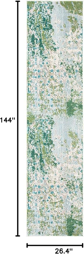 SAFAVIEH Madison Collection Runner Rug - 2'2" x 12', Green & Blue, Modern Abstract Design, Non-Shedding & Easy Care, Ideal for High Traffic Areas in Living Room, Bedroom (MAD499X)