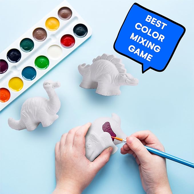 Neliblu 3D Dinosaur Toys Painting Kit - Paintable Dinosaur Figurine DIY Arts and Crafts Set - Painting Set for Kids, Dinosaur Party Favors - Dinosaur Painting Kit, Creativity Gifts for Boys and Girls