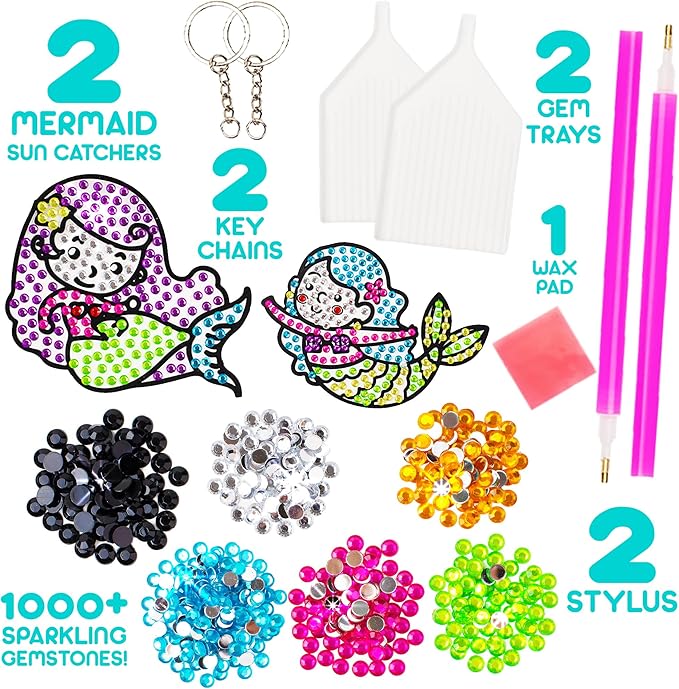 Blue Squid Diamond Art Kits for Kids – Fun & Easy DIY 5D Gem Art Gift Set for Keychains, Stickers, Sun Catchers - Diamond Painting Arts & Crafts Kit for Kids, Girls, Boys Ages 6 7 8 9 10 11 12