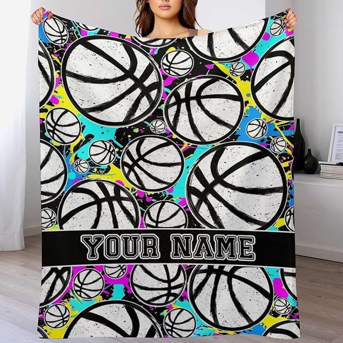 Custom Basketball Blanket - Soft Flannel Sports Basketball Blankets for Girls Boys Kids Basketball Lovers - Warm Basketball Throw Blankets for All Season Lap, Chair, Sofa - 50"x40"