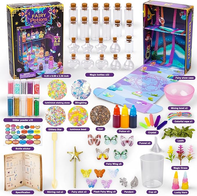 JEEKALO Fairy Potions Kit for Kids, Magic Kids Mix Potion Making kit 22 Bottles, DIY Creative Toy Art Craft Set Christmas Birthday Present for Girls Boys Age 6 7 8 9 10 11 12