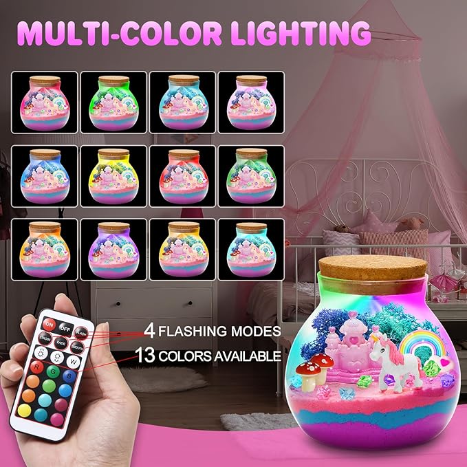 Jumlys Light Up Unicorn Terrarium Kit for Girls, Unicorn Toys for Kids Ages 4, 5, 6, 7, 8-12 Years Old, DIY Unicorn Art and Crafts Kit, Ideal Christmas, Birthday Gifts for Kids 4-6, 6-8, 8-12