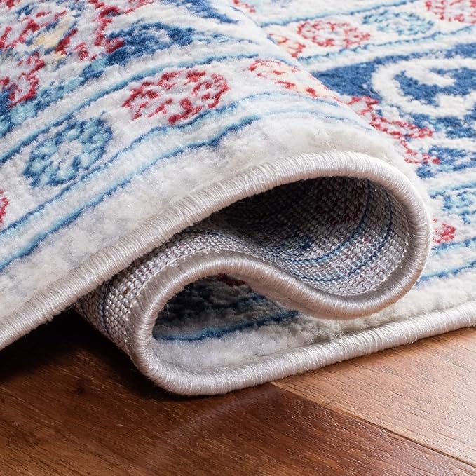 SAFAVIEH Brentwood Collection 5'3" x 7'6" Beige / Navy BNT870B Oriental Damask Trellis Non-Shedding Living Room Bedroom Dining Home Office Area Rug
