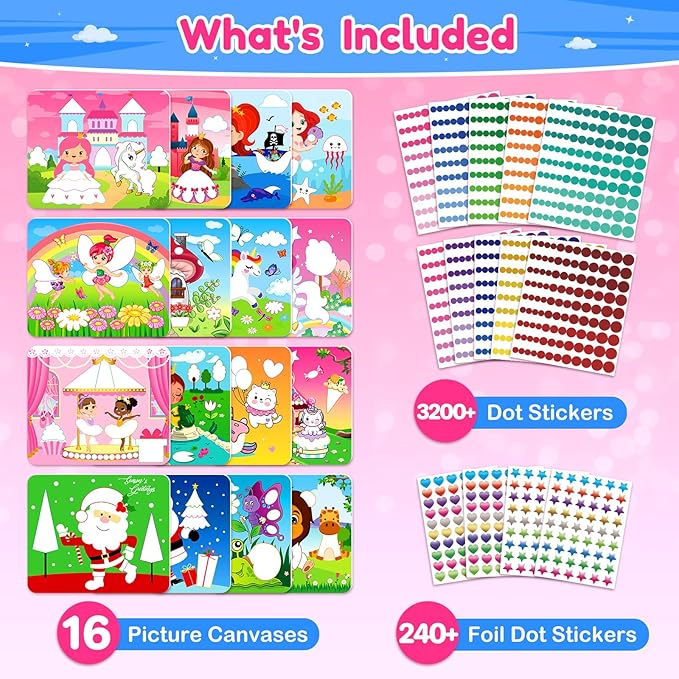 ZMLM Dot Art Craft Kit Activity, Dot Stickers for Toddlers No Mess Art and Craft Kit for Kids Ages 4-8, Small Easter Basket Stuffers DIY Crafts Birthday Valentines Day Gifts Classroom Travel Toys