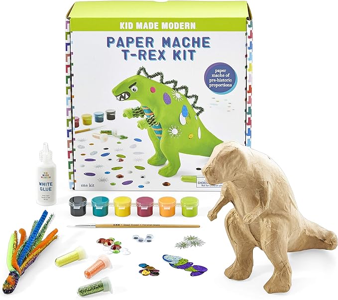 Kid Made Modern T-Rex Dinosaur Paper Mache Kit with Ornaments for Crafts - Kids DIY Engineering Kit for STEAM Projects (Ages 6+)