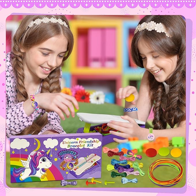 Friendship Bracelet Making Kit,String Bracelets Maker Arts and Craft for Girls,Birthday Gifts Ideas Christmas Stocking Stuffers Gifts for Girls (Purple Unicorn)