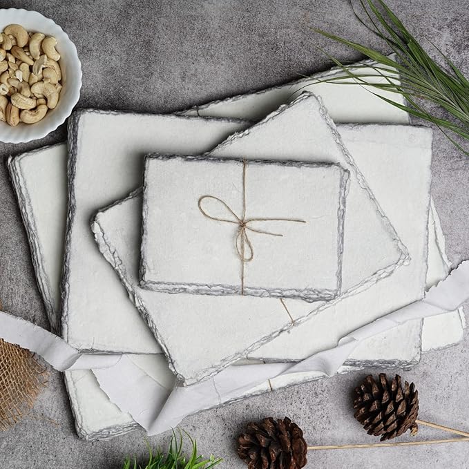 LEATHER VILLAGE Watercolor Paper - 7.5 X 11 inches, 50 Sheets - Mixed Media Watercolor Paper - 150 GSM Thick Deckle Edge Virgin Cotton Handmade Paper - Grey Toned