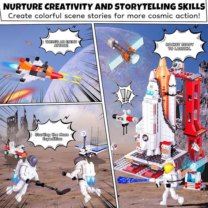 Space Exploration Shuttle Toys for 6 7 8 9 10 11 12 Year Old Kids, Girls, Boys, 12-in-1 STEM Projects Rocket Building Toy Kit with 3 Astronauts, Airplane Rocket Set, Gift idea for Ages 6 +, 885 Pcs