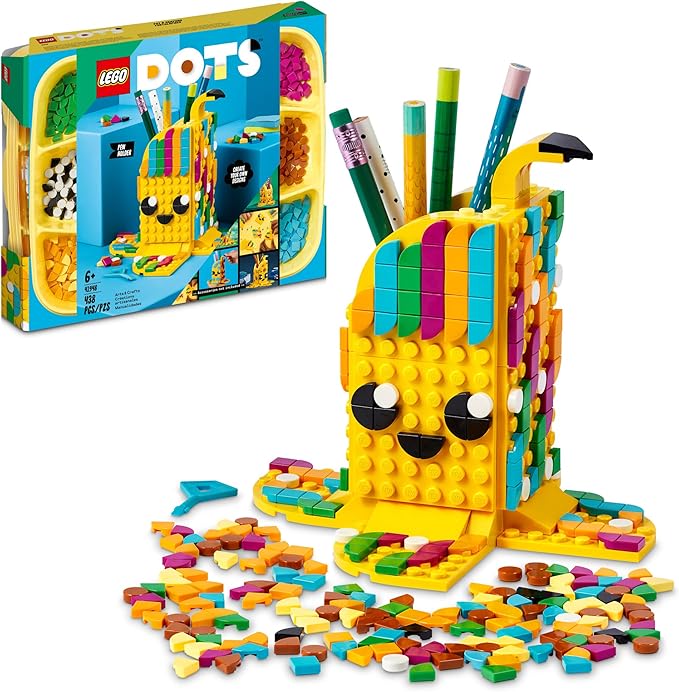 LEGO 41948 DOTS Cute Banana Pen Holder, Arts and Crafts Set, Toy Pencil Pot Desk Organizer, DIY Bedroom Accessories, Gifts for Kids, Girls & Boys 6 Plus Years Old