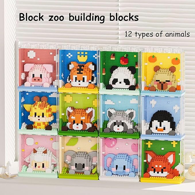 Mini Animals Building Blocks Set,with Pig, Tiger,Panda,Capybara,4Packs Kit Birthday Party Favor Gifts Toys for Ages 8-13﻿ (Block Zoo B 1386PCS)