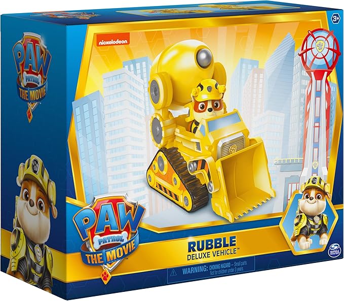 Paw Patrol, Rubble’s Deluxe Movie Transforming Toy Car with Collectible Action Figure, Kids Toys for Ages 3 and up