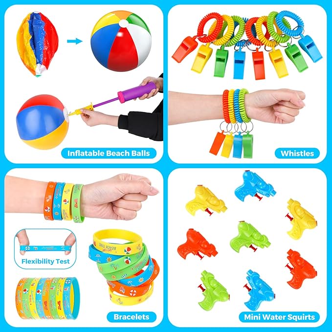 Pool Party and Beach Party Favors - Kids Sunglasses Party Favors, Inflatable Beach Balls, Water Gun Squirts and Bubbles