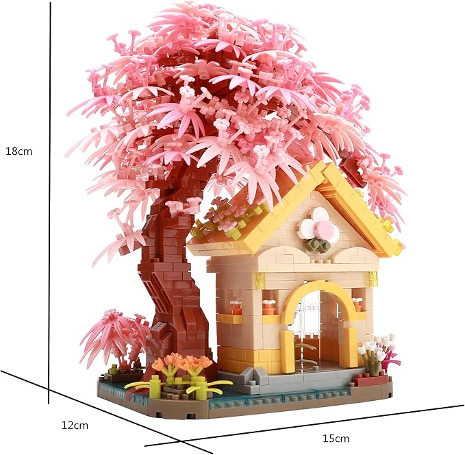 Mirco Block Pink Wishing Tree House Building Block Set,1500 PCS for Adults and Kids, Construction Set