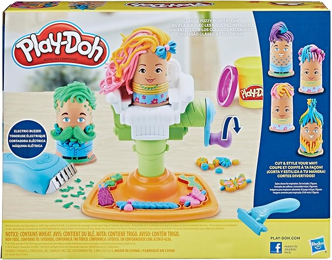 Play-Doh Buzz 'n Cut Fuzzy Pumper Barber Shop Set, Electric Buzzer, 5 Colors of 2-Ounce Cans, Preschool Toys, Christmas Gifts Girls & Boys, Ages 3+ (Amazon Exclusive)