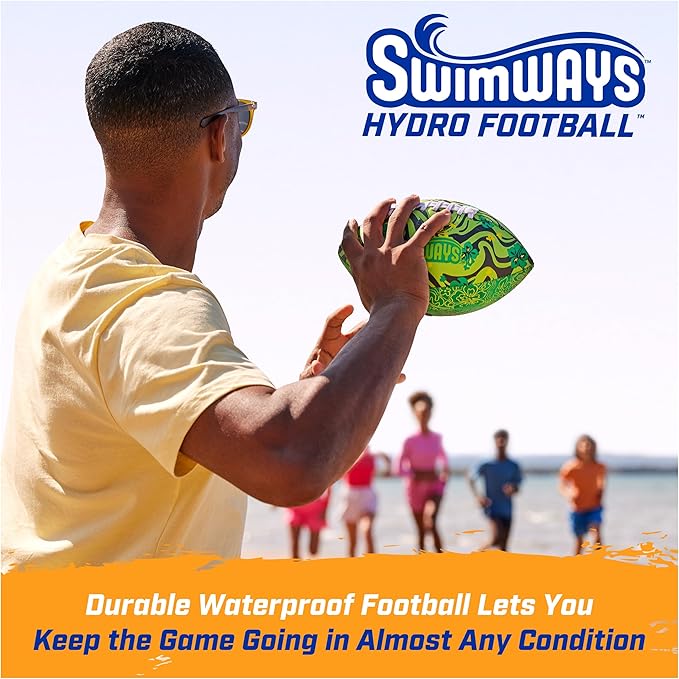 SwimWays Hydro Waterproof Football, Outdoor Games for Adults and Kids, Swimming Pool Accessories and Pool Party Games,9.25 Inches, Blue