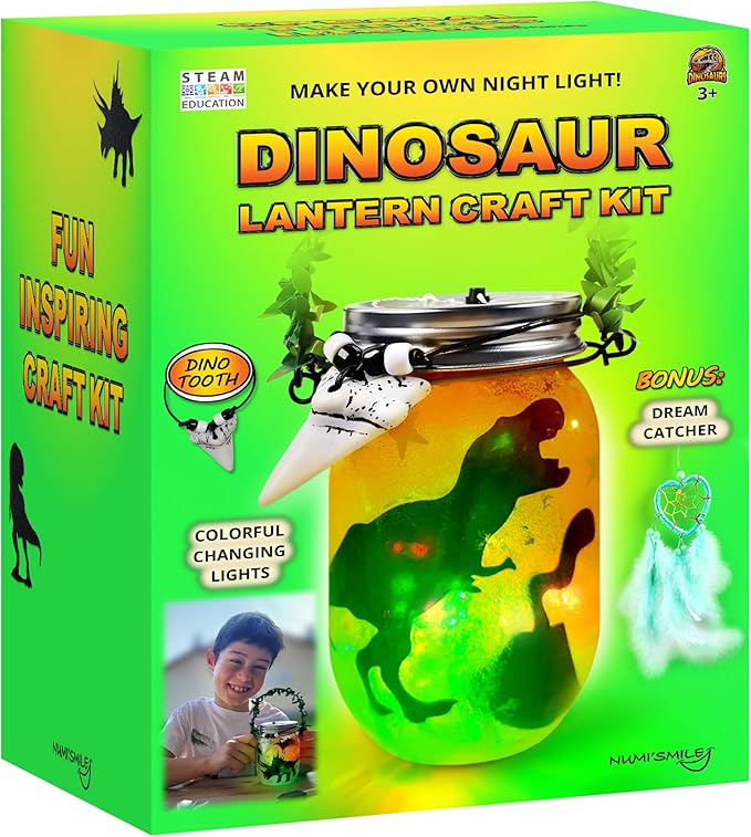 Dinosaur Lantern Nightlight Craft Kit, DIY Kits for Kids Crafts for Boys & Girls,Dinosaur Gifts for Boys Ages 3 4 5 6 7 8-12 Years and Up, Best Dinosaur Toy Birthday Art Set & Top