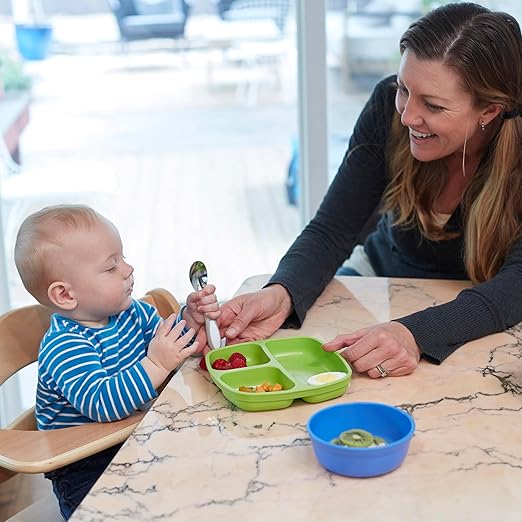 ECR4Kids My First Meal Pal Stainless Steel Spoons, Toddler Silverware, White, Light Grey, 3-Pack