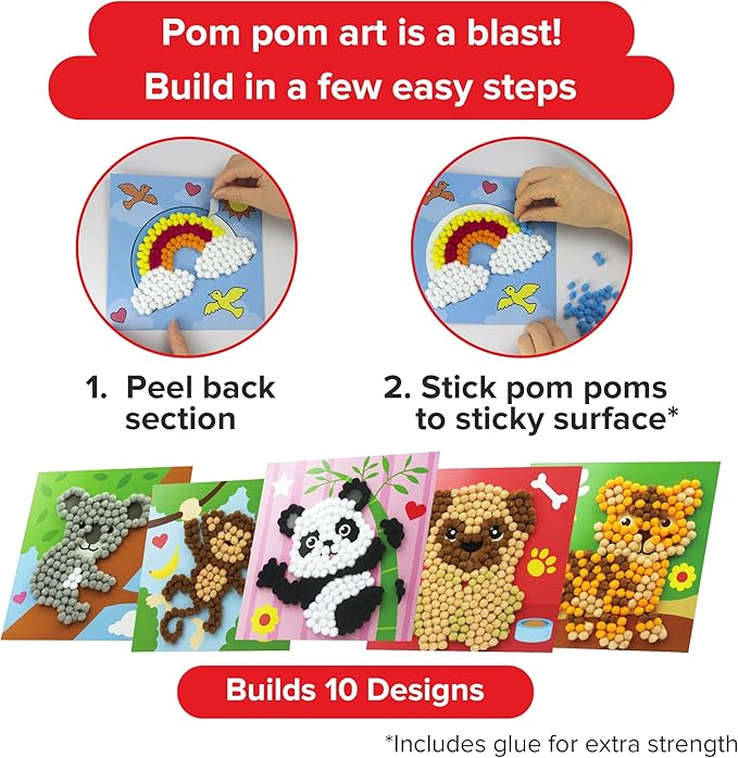 Little Jupiter DIY Pom Pom Art - Makes 10 Art Pieces -Boy & Girl Crafts for Kids Age 3-5 - Toddler Crafts Ages 3-5 - Kids Crafts 3-5 - Activities for Kids Ages 3-5 - Arts and Crafts for Kids (Set4)