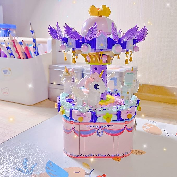 Rotating Carousel Model Building Sets with Music Box, Girls Toys 6 7 8 9 10 11 12 13 14 Years Old and up, Toys for Girls Christmas and Birthday Gifts for Adults and Kids (874pcs)