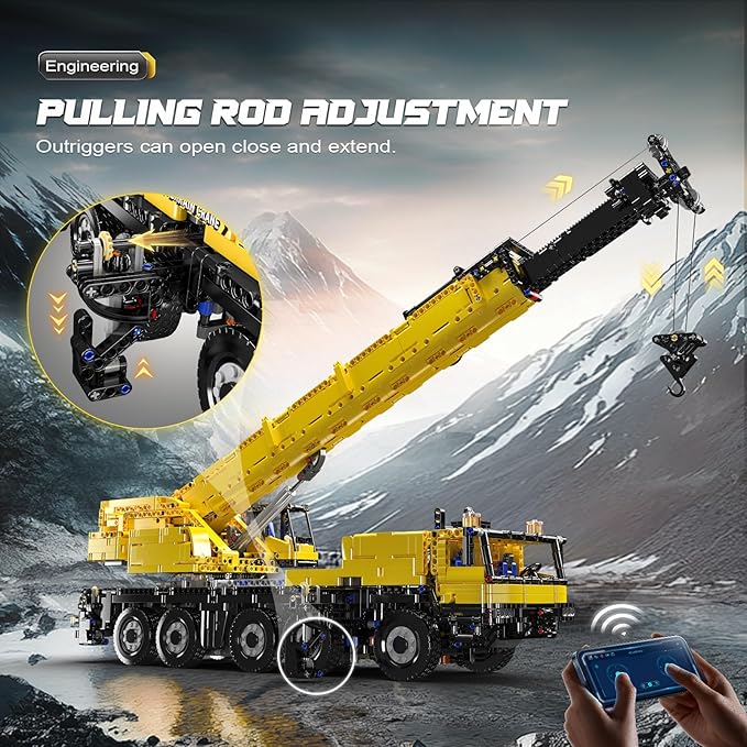 Mould King 17073 Engineering Truck Construction Set, Remote Control LTM 1110 Crane Building Block (3218 Pieces), Assembly STEM Heavy-Duty Car Brick Toys with Motors for Kids/Adult 14+