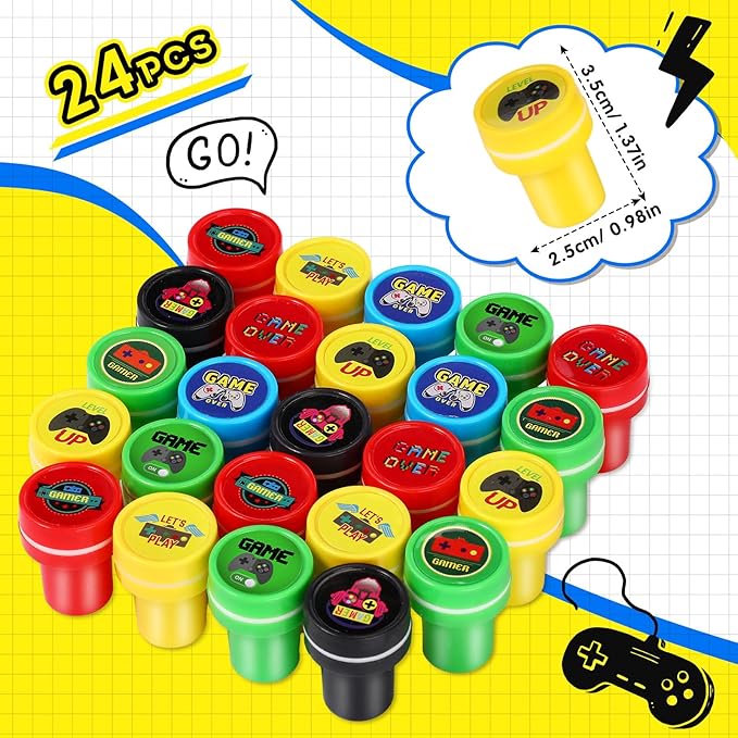 Skylety 72 Pcs Video Game Party Favor Set, Rubber Bracelets Stamps Video Game Acrylic Lobster Keychain Gamer Birthday Party Favors Supplies, Gift Bag Stuffer for Kids