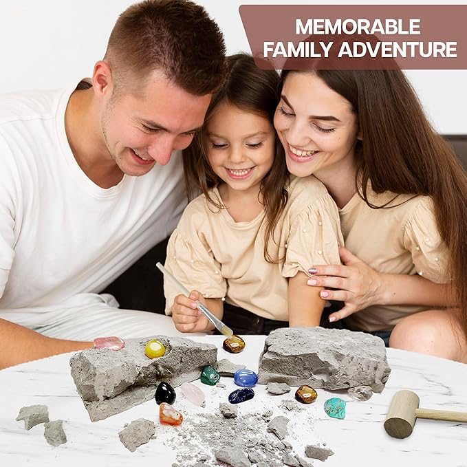 Nature Gear Gemstone Dig Kit for Kids, Educational Crystal Excavation Kit with 15 Mystery Gems, Interactive Adventure Fossil Mining Toy for Kids Age 3-5 and Up