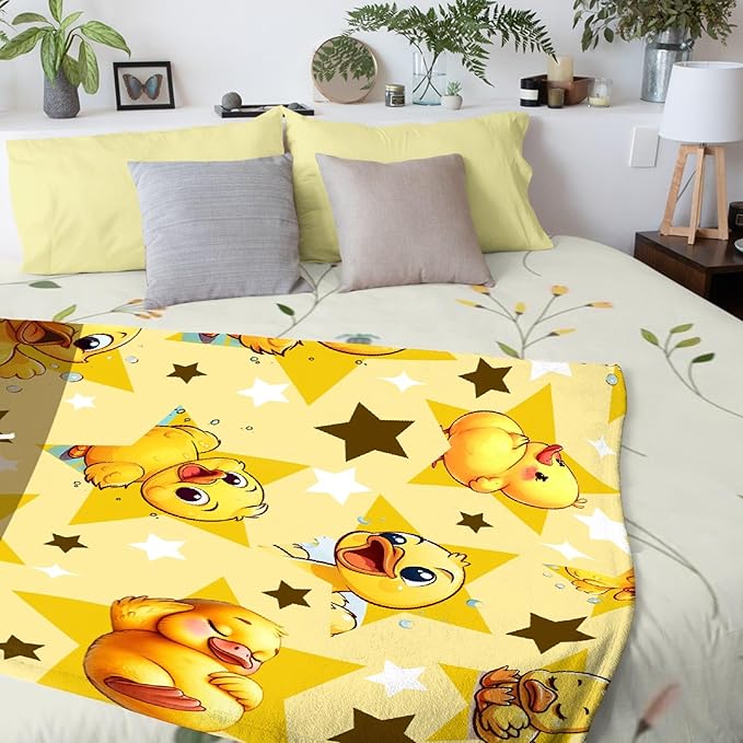Custom Name Yellow Star Ducks Adult duck Blanket Kids Funny Blanket Suitable for Bedroom bed sofa Crib Couch Chair outdoor All Season Items That Yellow Duck Lovers Will Love 60"x50"for Teens
