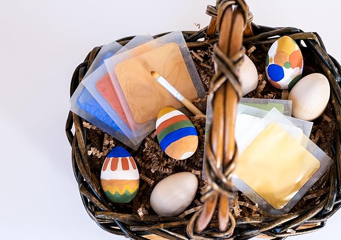 Natural Earth Paint Wooden Egg Kit – 6 Non-Toxic, Eco-Friendly Paints & Bamboo Brush – Easter Egg Decorating & Craft Set – Compostable Packaging, Safe for Kids & Adults