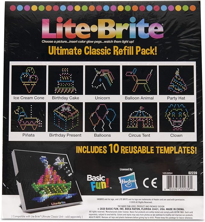 Lite Brite Ultimate Classic Refill Pack - Celebration Theme - 10 Reusable Templates - Amazon Exclusive, Black