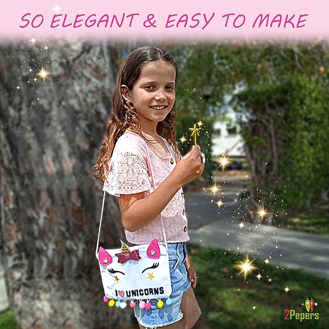 Make Your Own Unicorn Purse Kit, Arts and Crafts for Kids, DIY Unicorns Gifts for Girls Ages 3 4 5 6 7 8 Years and Up (No Sewing Needed), Magical Unicorn Toy Bag, Creative Girl's Project.