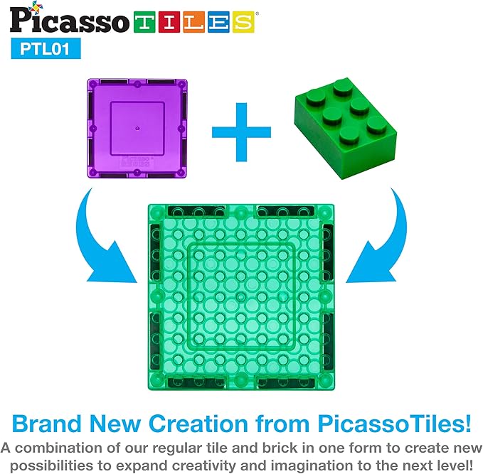 PicassoTiles Magnetic Brick Tiles STEM Creative Magnetic Tiles Building Block Set Building Brick Construction Toy Socket Spikes Toys Accessory Educational Imaginative Learning Kit Stacking Set