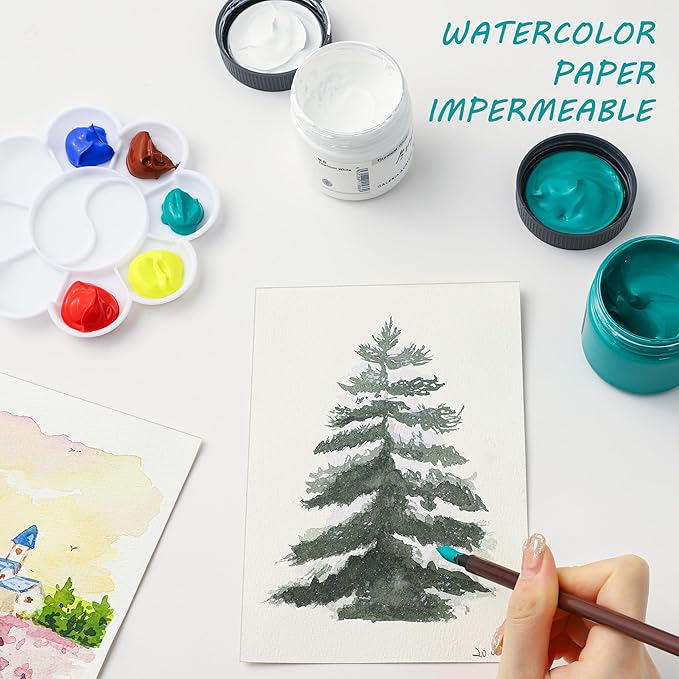 Silunkia 120 Sheets 100% Cotton Watercolor Paper 5 x 7 Inch, 140lb/300gsm Heavyweight Art Paper Cold Pressed Off White Paper for Kids Students Adults Beginner Artists Drawing Valentine Gift Cards