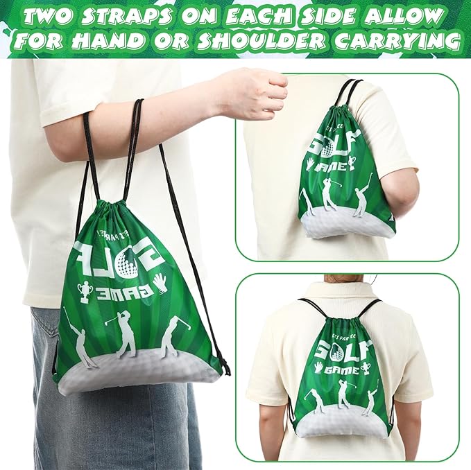 Poen 48 Pcs Golf Party Favors Set Golf Themed Supplies Includes 12 Golf Drawstring Backpack 12 Mini PVC Golf Ball 12 Golf Keychain 12 Golf Wax Thread Braided Bracelets Inspirational Gifts for Team