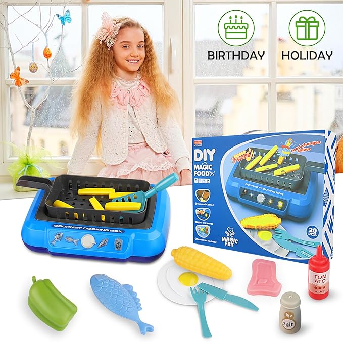 Kids Pretend Play Food with Water Activated Color Changing Toys, Cooking Grill Kitchen Playset for Kids, Great Outdoor Camping Toy, Cute Presents for Toddler Child Girl Boy 3 4 5 6 Year Old