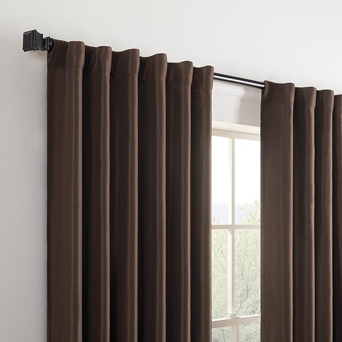 Eclipse Fresno Modern Blackout Thermal Rod Pocket Window Curtain for Bedroom (1 Panel), 52 in x 108 in, Espresso